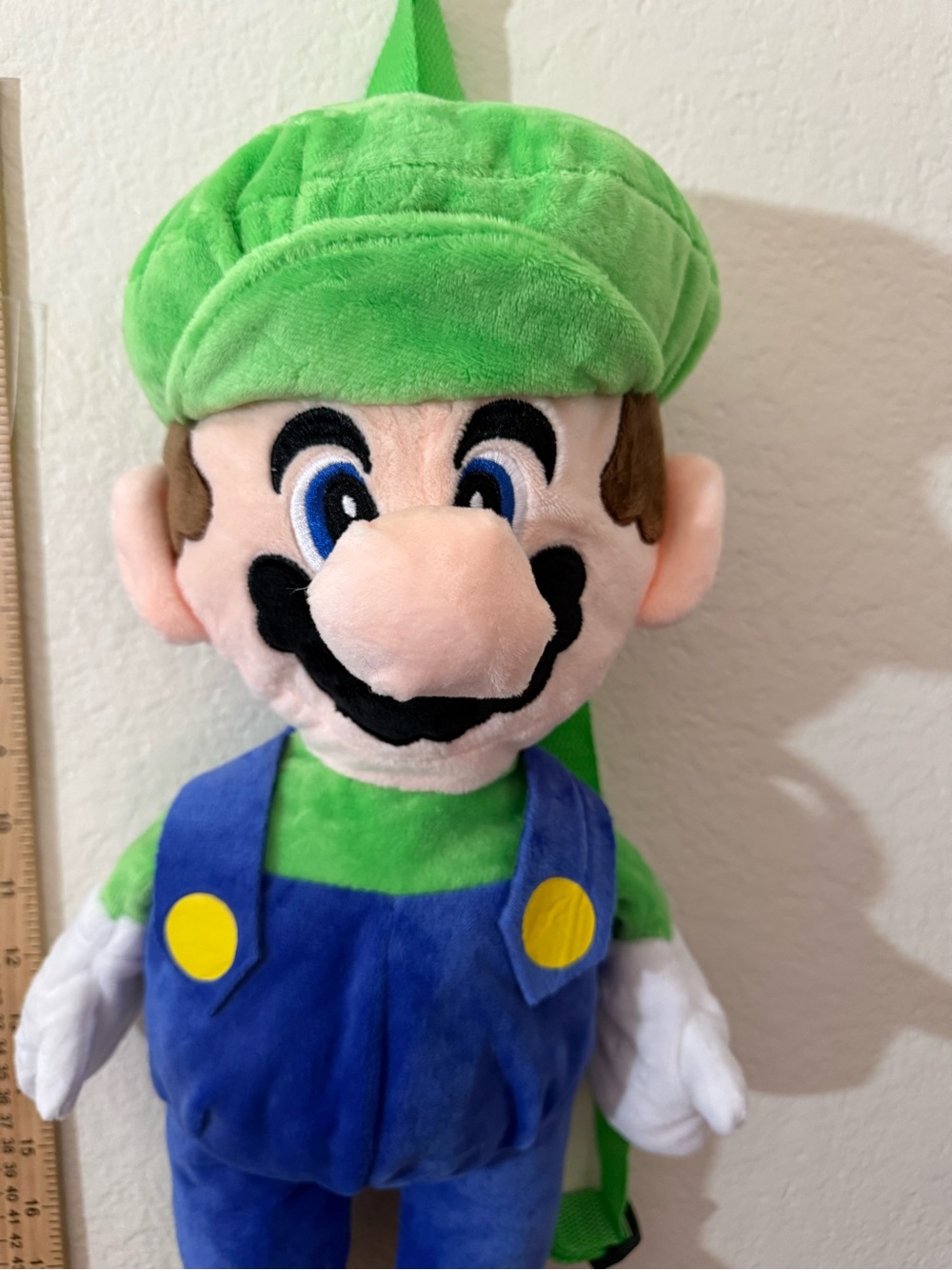 Luigi-Inspired Green Plush Backpack for Kids - Soft Green and Blue Toy